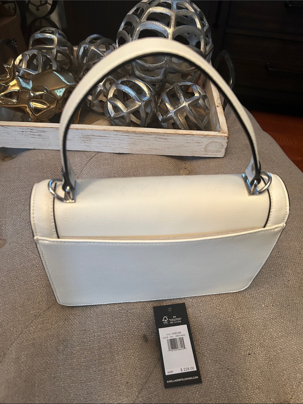 KARL LAGERFELD PARIS Simone Heart Flap Leather Bag - White/Cactus Pink Crossbody - Picture 5 of 11